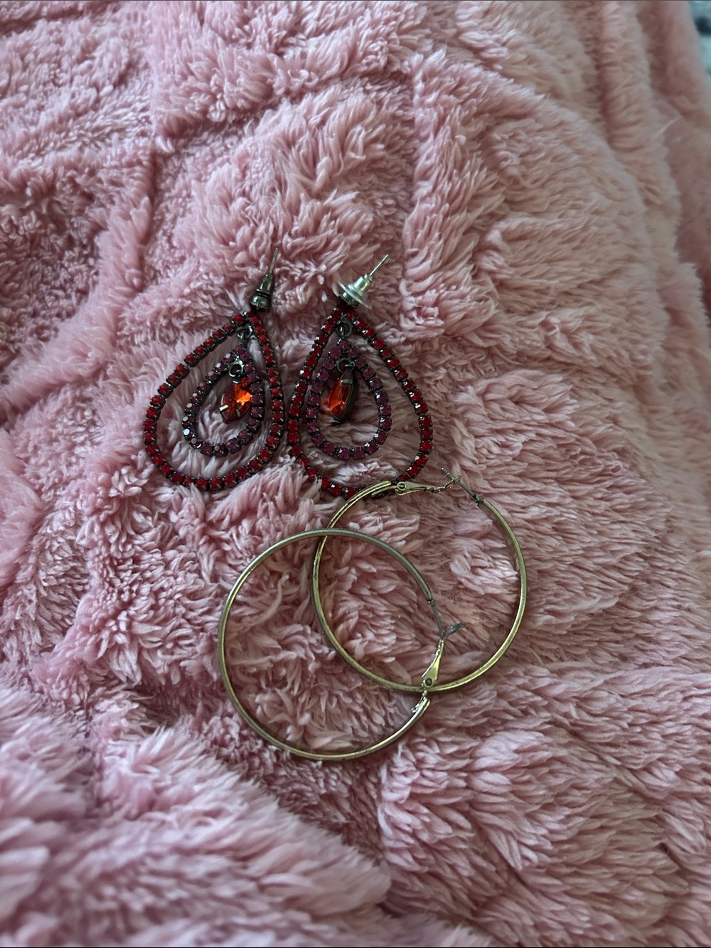 Red Teardrop Crystal Earrings -  and hoop earrings bundle — GENTLY USED!